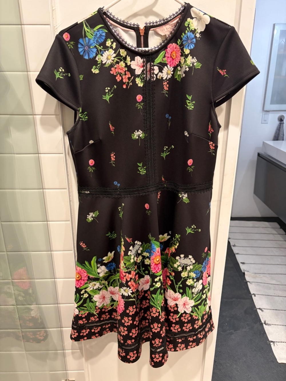 Ted Baker Black Floral Fit-and-Flare Dress size 4